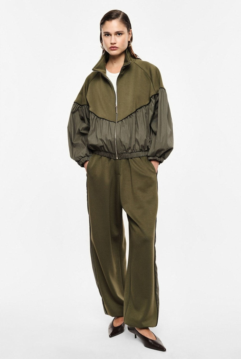 Sweat zippé et jogging en point de Milan portés – Imperial Femme