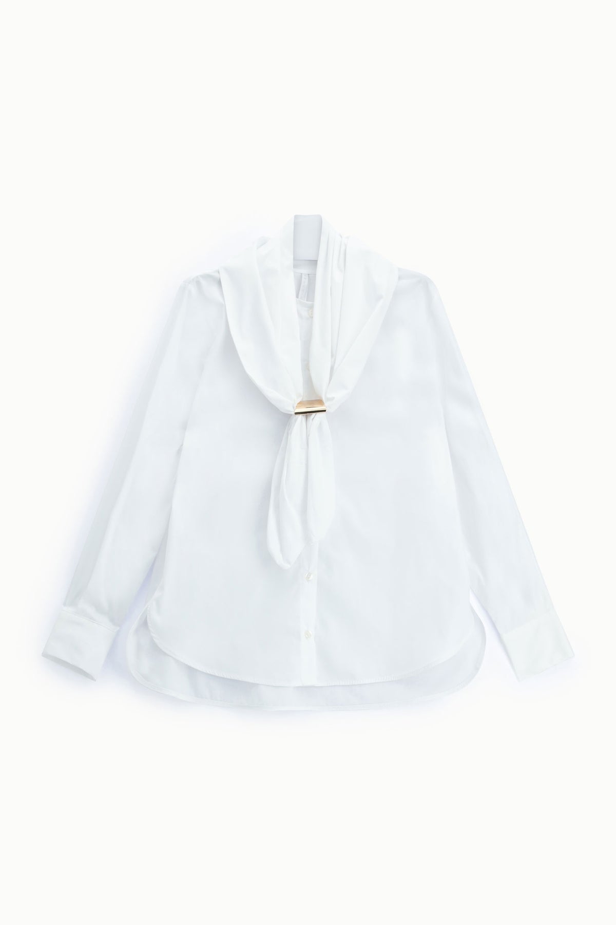 Chemise blanche en popeline à foulard amovible et barrette dorée – Imperial Femme