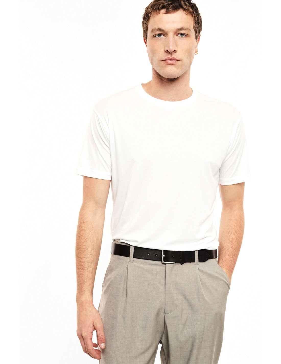 T-shirt col rond coupe regular porté, face – blanc – Imperial Homme