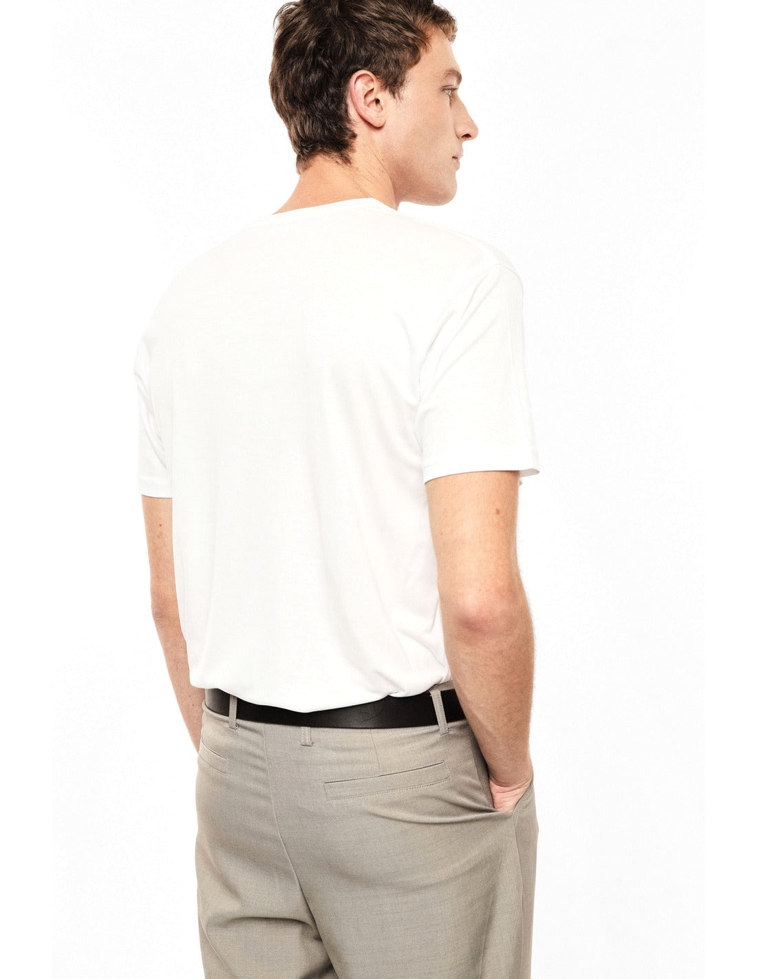 T-shirt col rond coupe regular porté, dos – blanc – Imperial Homme