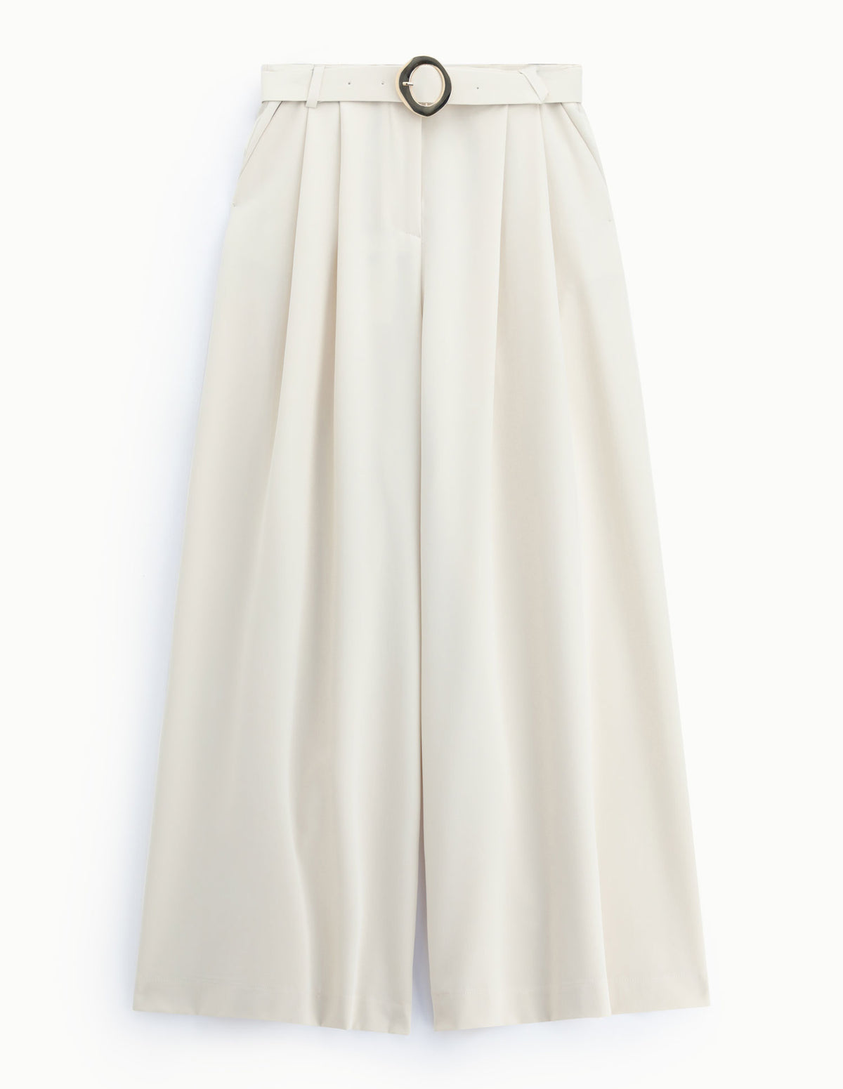Pantalon palazzo à pinces ceinture boucle ronde à plat – Écru – Imperial Femme
