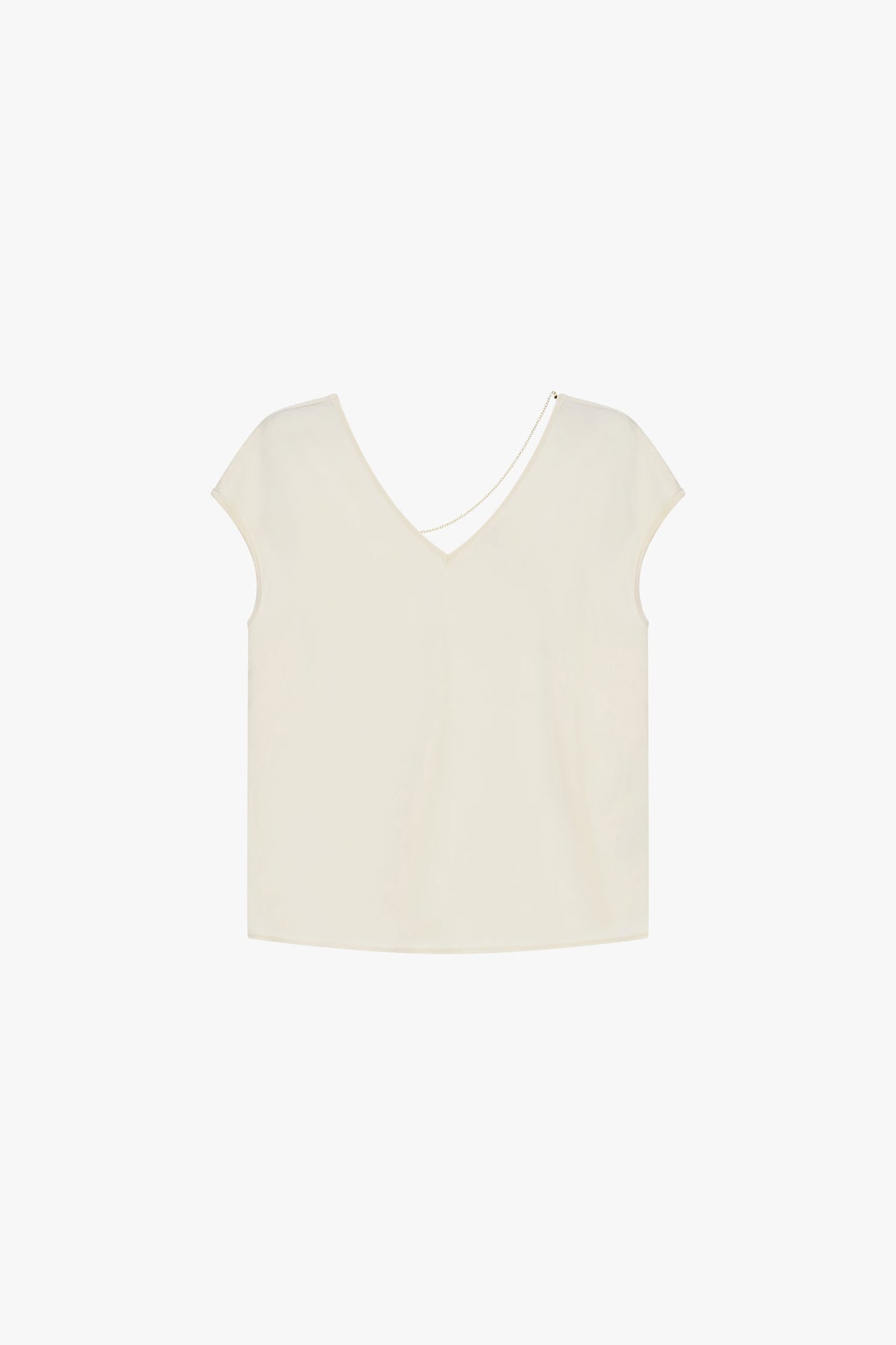 Top manches courtes col V en crêpe satin à plat – Champagne – Imperial Femme