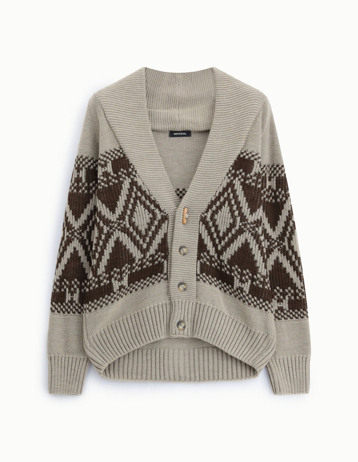 Cardigan col châle en maille jacquard à plat – Beige ficelle – Imperial Homme