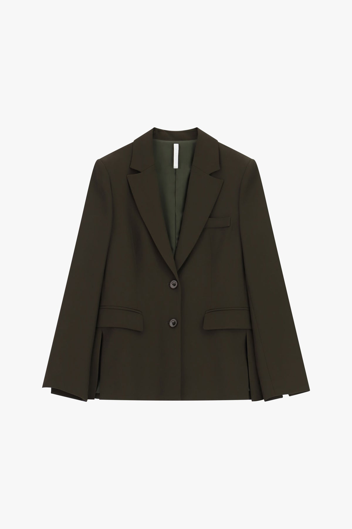 Blazer poches à rabat en crêpe fluide à plat – Kaki foncé – Imperial Femme