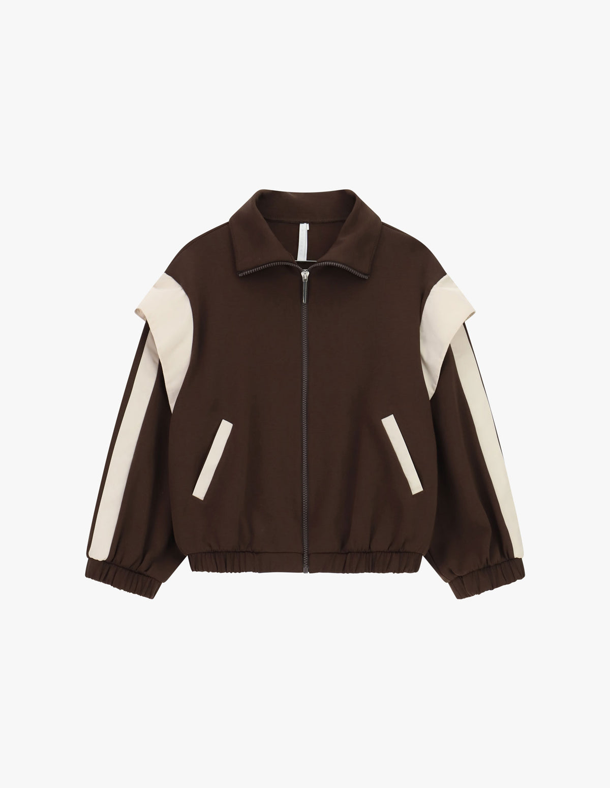 Sweat zippé col chemise à empiècements contrastés à plat – Marron – Imperial Femme