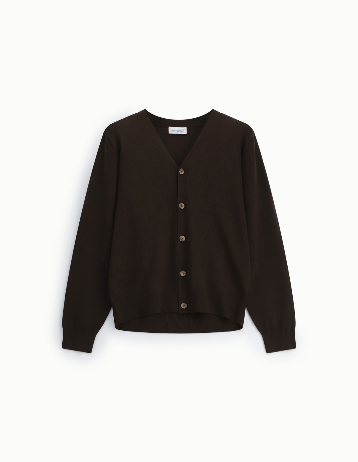 Cardigan col V boutonné en maille fine à plat – Marron – Imperial Homme