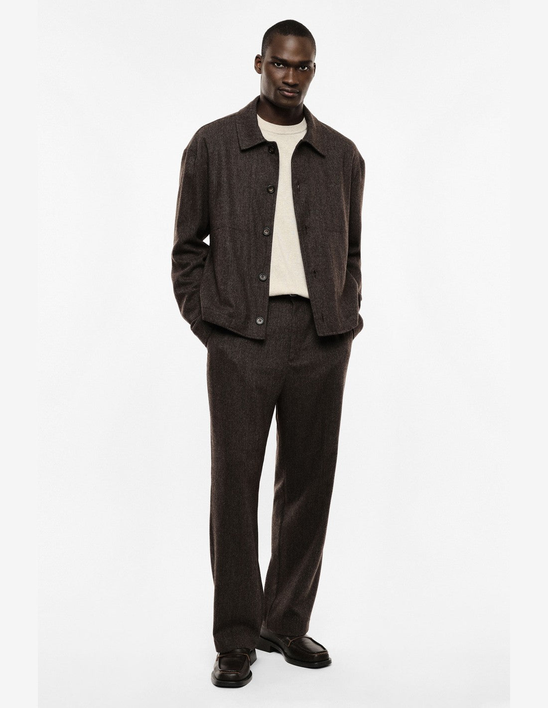 Pantalon regular à poches latérales en laine mélangée Imperial Homme, porté de face
