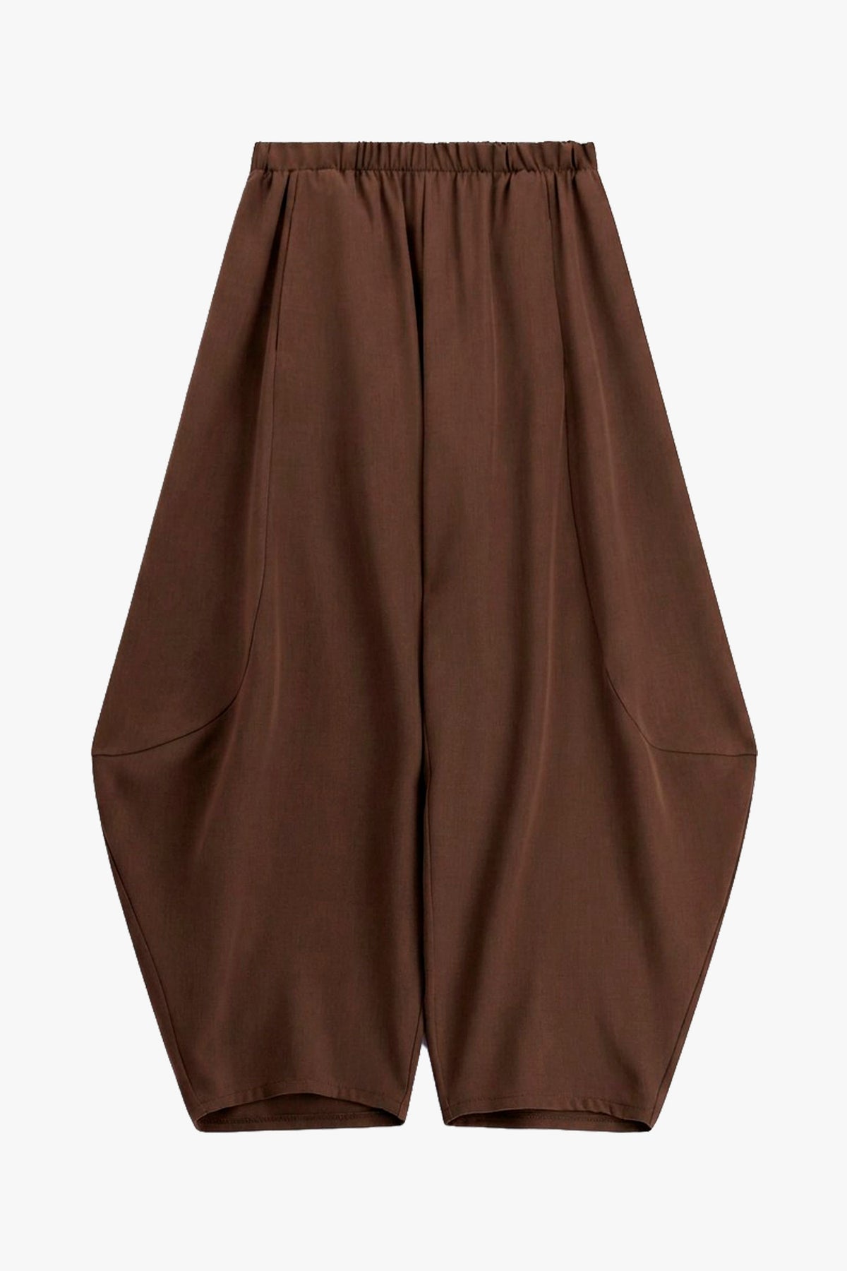 Pantalon baril fluide à taille élastiquée à plat – Marron – Imperial Femme