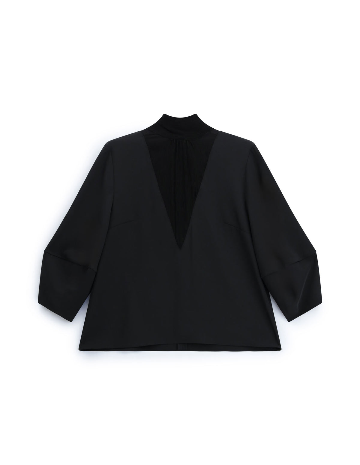 Blouse col montant empiècement transparent à plat – Noir – Imperial Femme