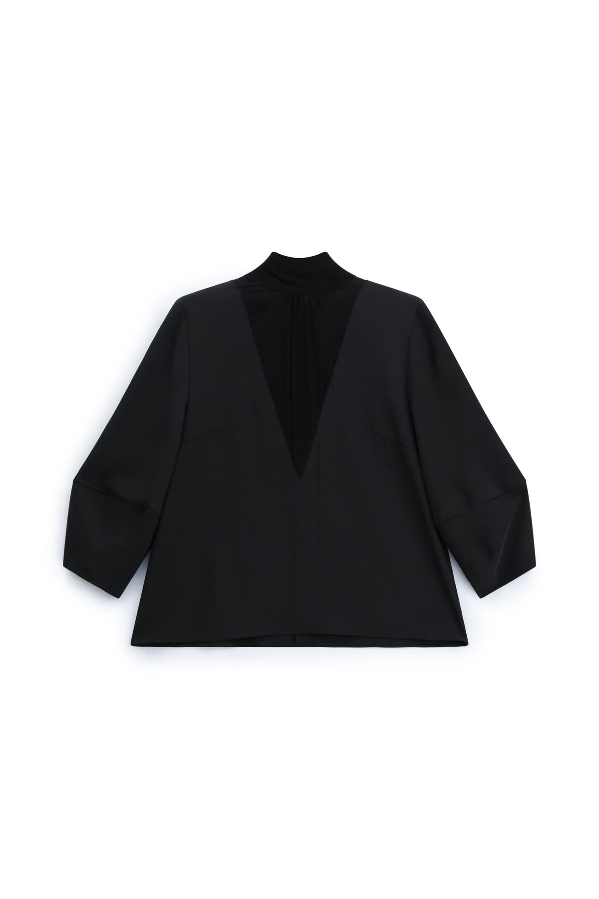Blouse col montant empiècement transparent à plat – Noir – Imperial Femme