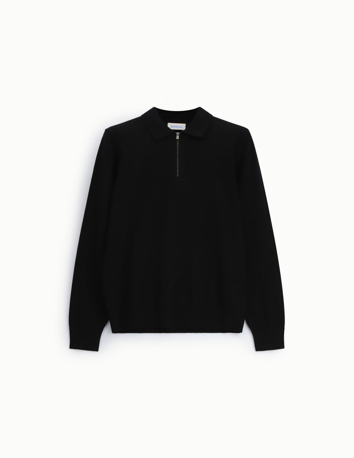 Pull col polo zippé en maille fine à plat – Noir – Imperial Homme