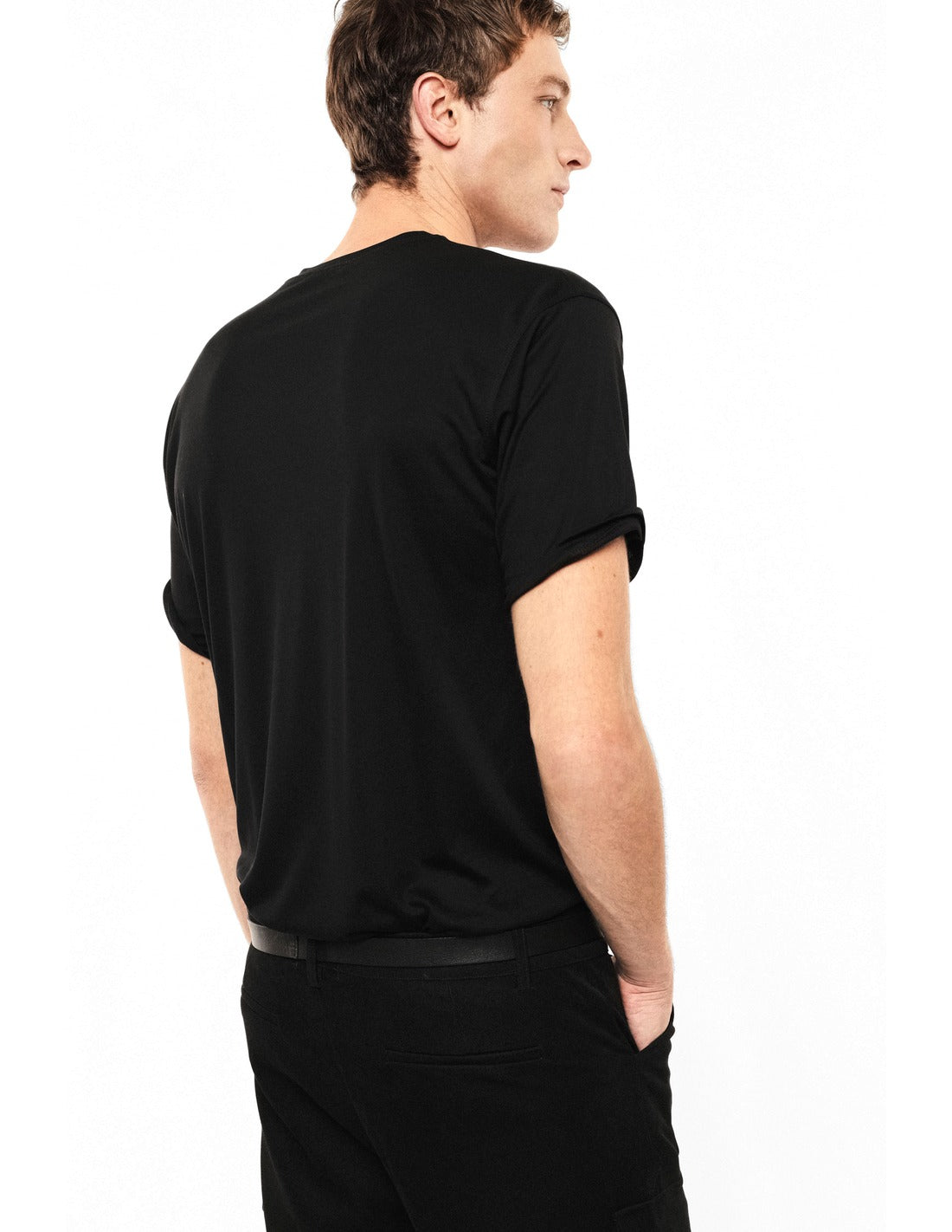 T-shirt col rond coupe regular porté, dos – noir – Imperial Homme
