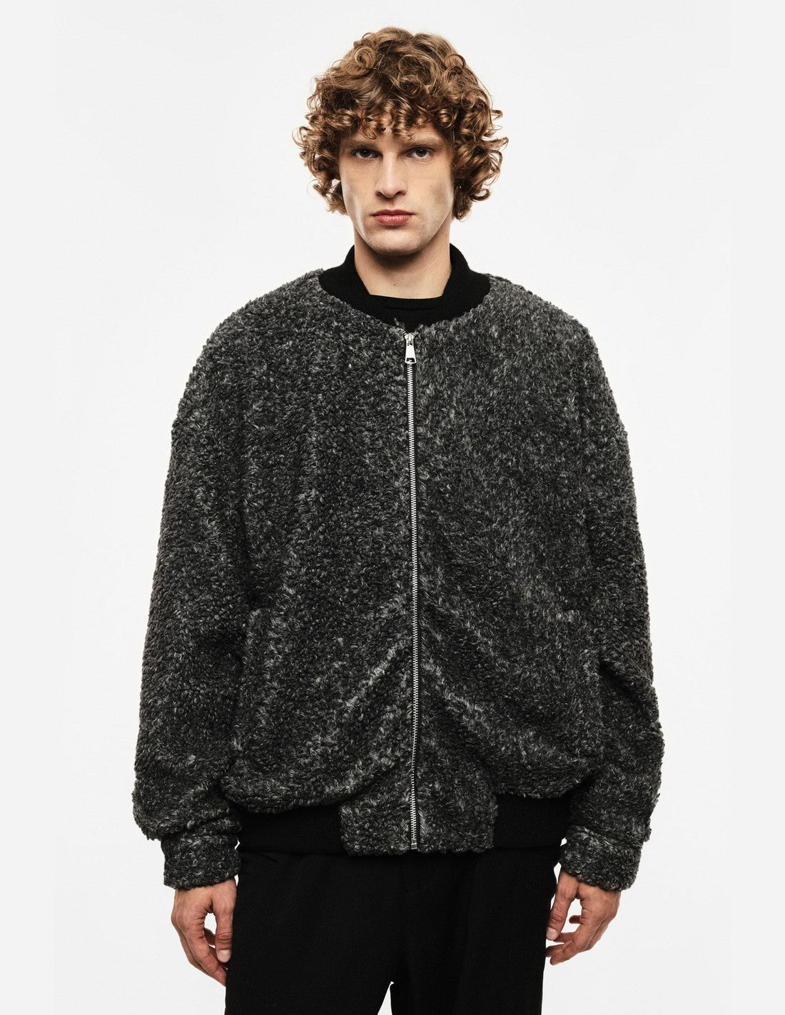 Blouson bomber zippé à bords côtes en laine mélangée Imperial Homme, porté de face