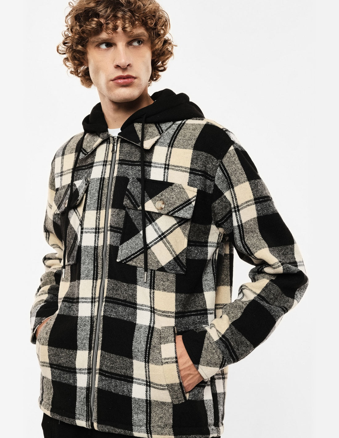Blouson zippé à carreaux, détail