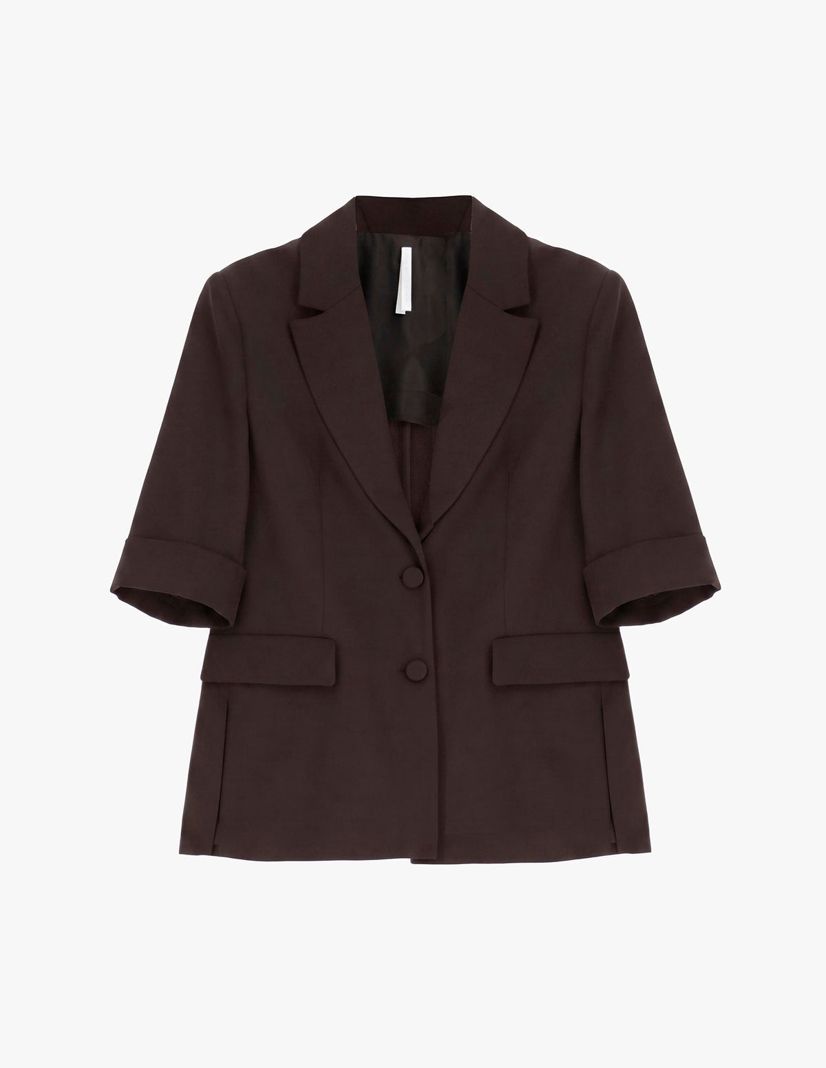 Blazer droit manches courtes col revers crantés à plat – Marron – Imperial Femme