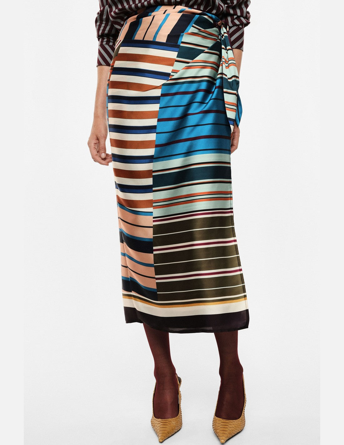 Jupe longue à rayures multicolores nouée sur le côté – multicolore – Imperial Femme