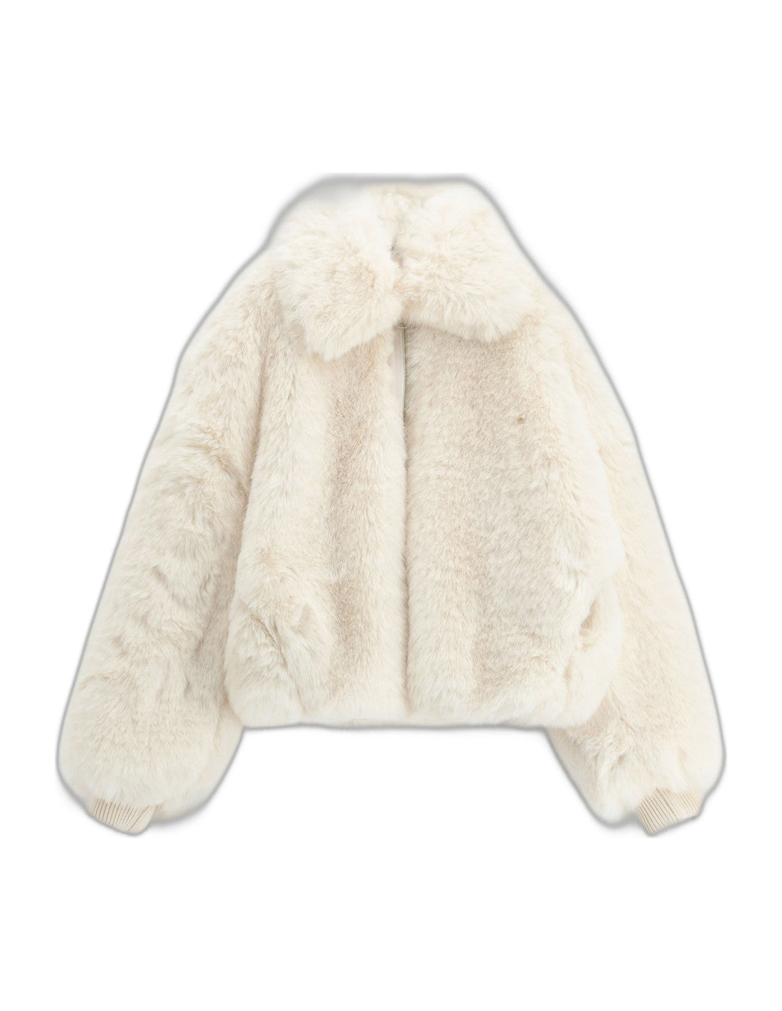 Veste courte en fausse fourrure à large col – écru – Imperial Femme