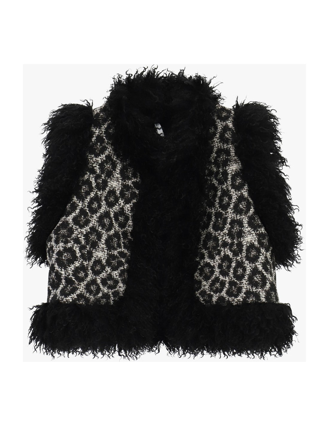 Gilet léopard bordé de fausse fourrure à plat – Beige et noir – Imperial Femme