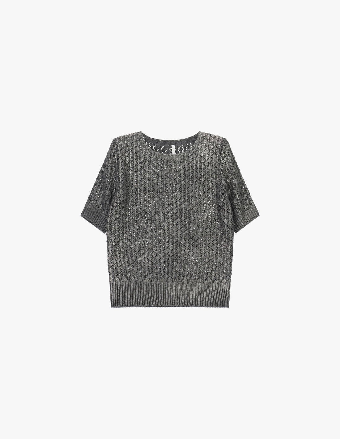 Pull manches courtes en maille ajourée métallisée à plat – Gris anthracite – Imperial Femme