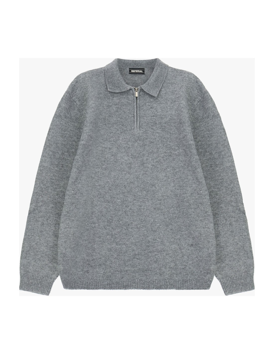 Pull col polo zippé à plat – Gris chiné – Imperial Homme