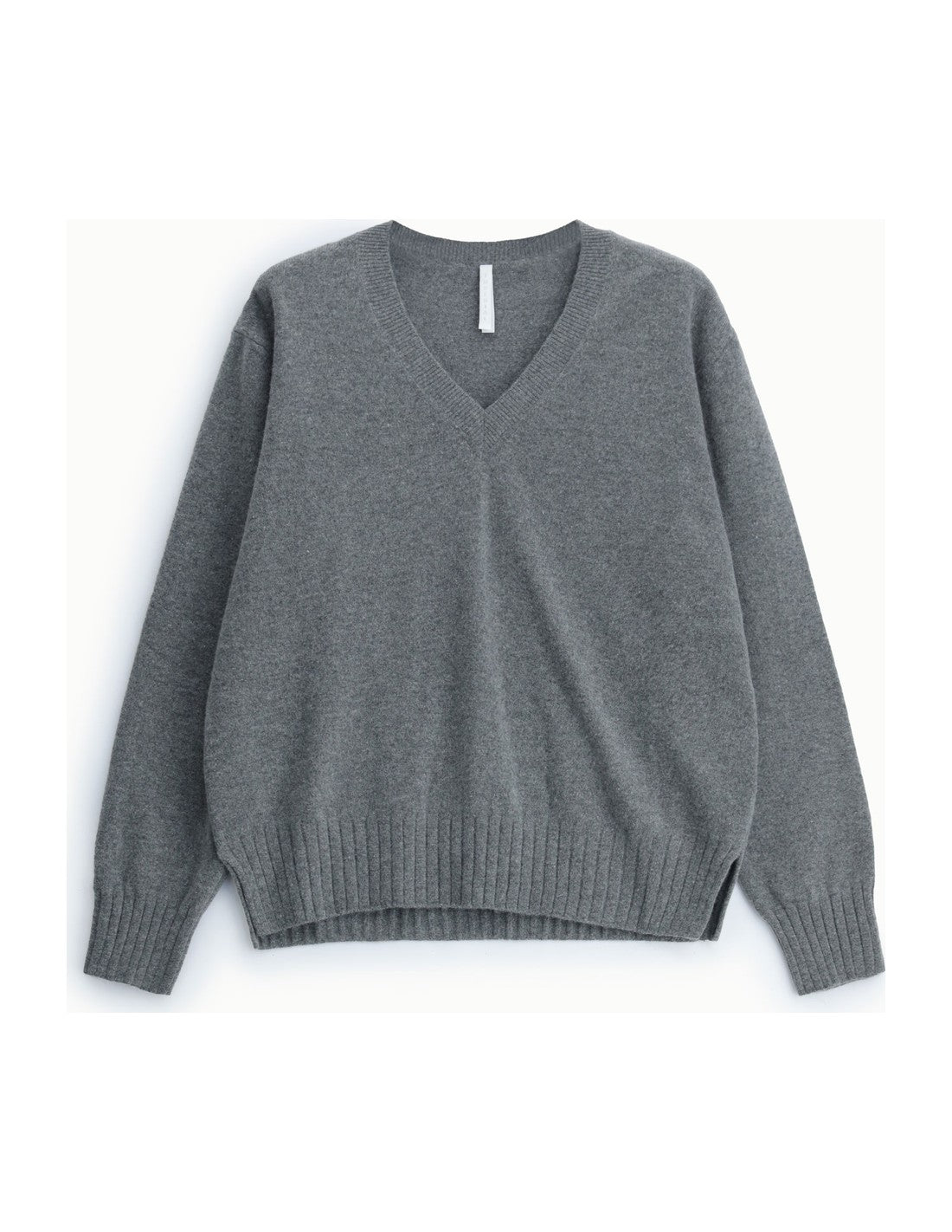 Pull col V en maille mélangée cachemire à plat – Gris chiné – Imperial Femme