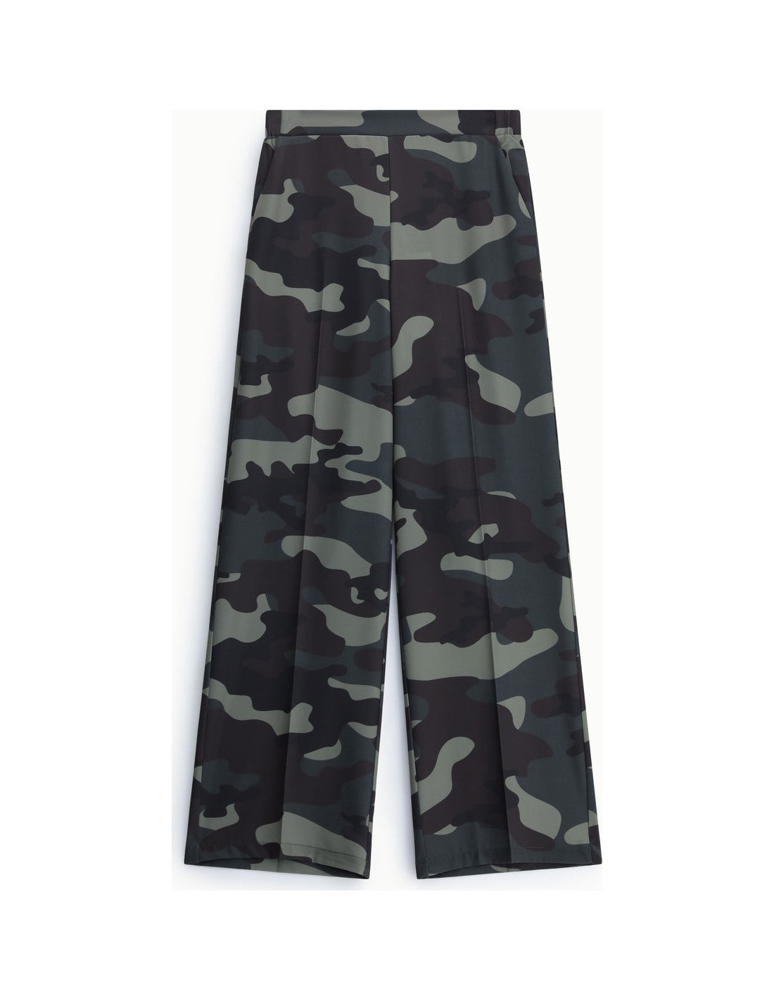 Pantalon palazzo imprimé camouflage à plat – Vert militaire – Imperial Femme