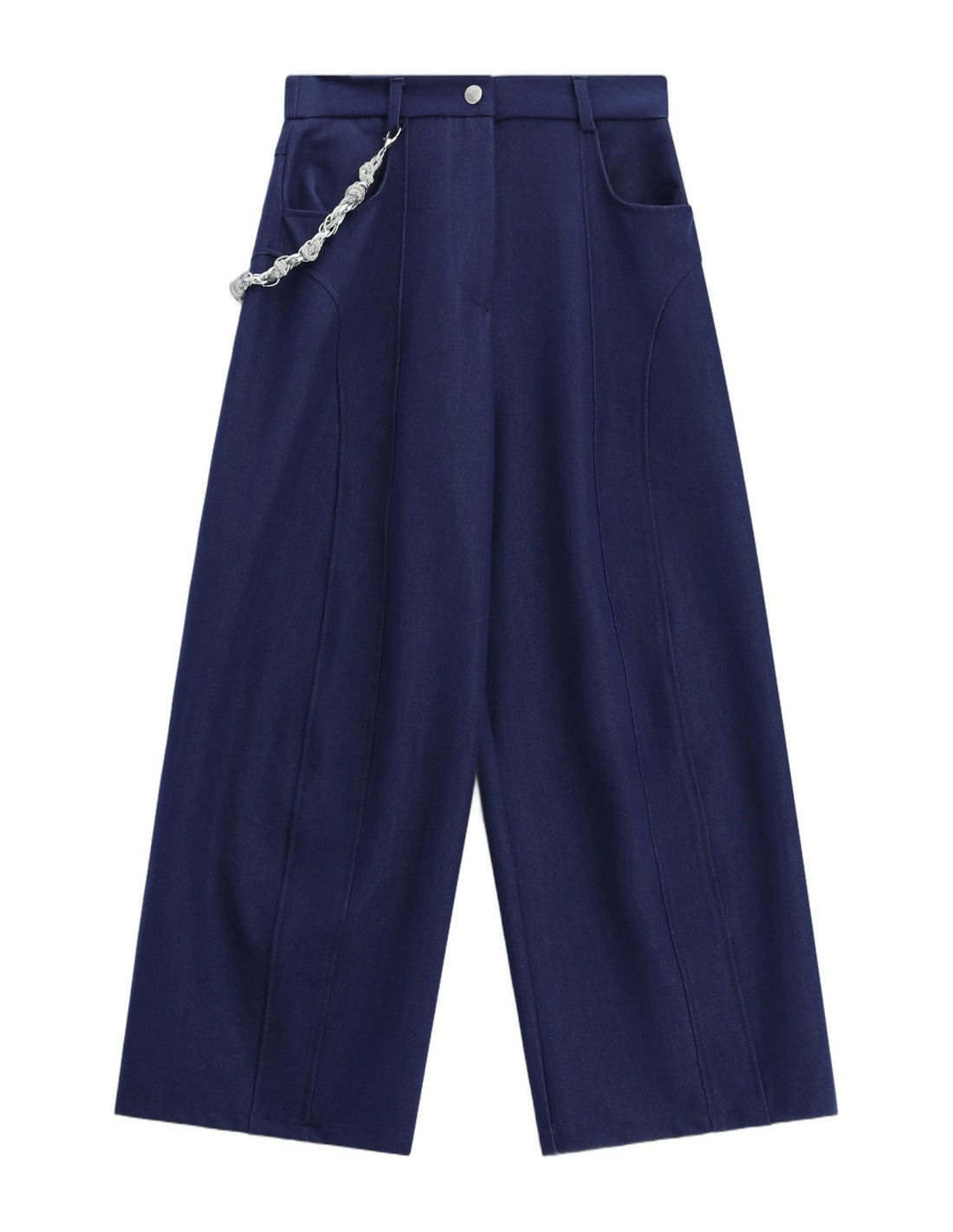 Pantalon palazzo en toile denim à chaîne décorative – bleu denim – Imperial Femme
