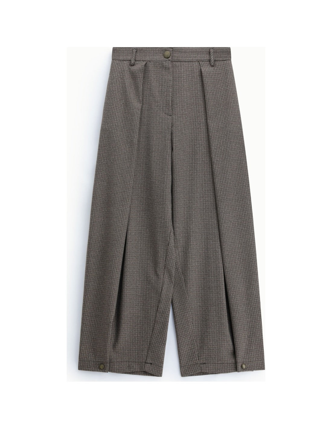 Pantalon large à plis taille haute à plat – Taupe et noir – Imperial Femme
