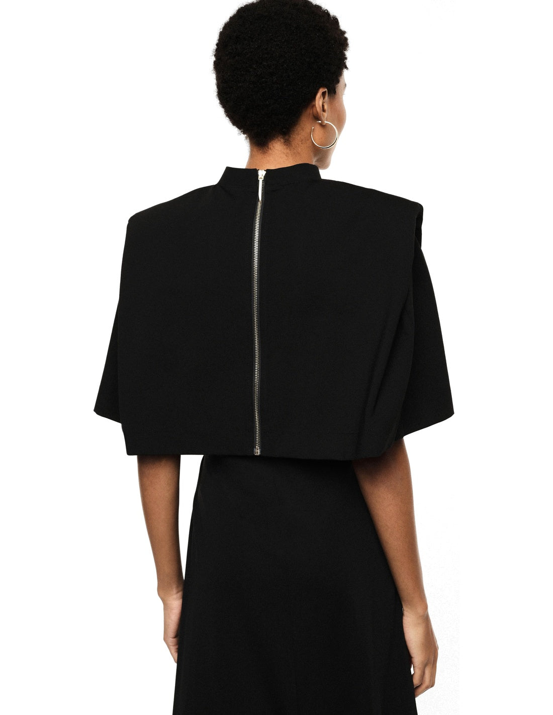Top court sans manches col montant en jersey porté, dos – Noir – Imperial Femme