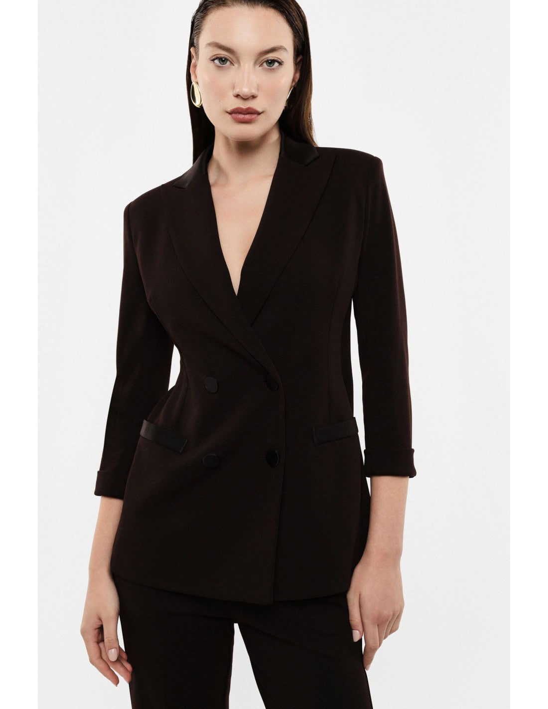 Blazer de smoking manches 3/4 col satin – Imperial Femme