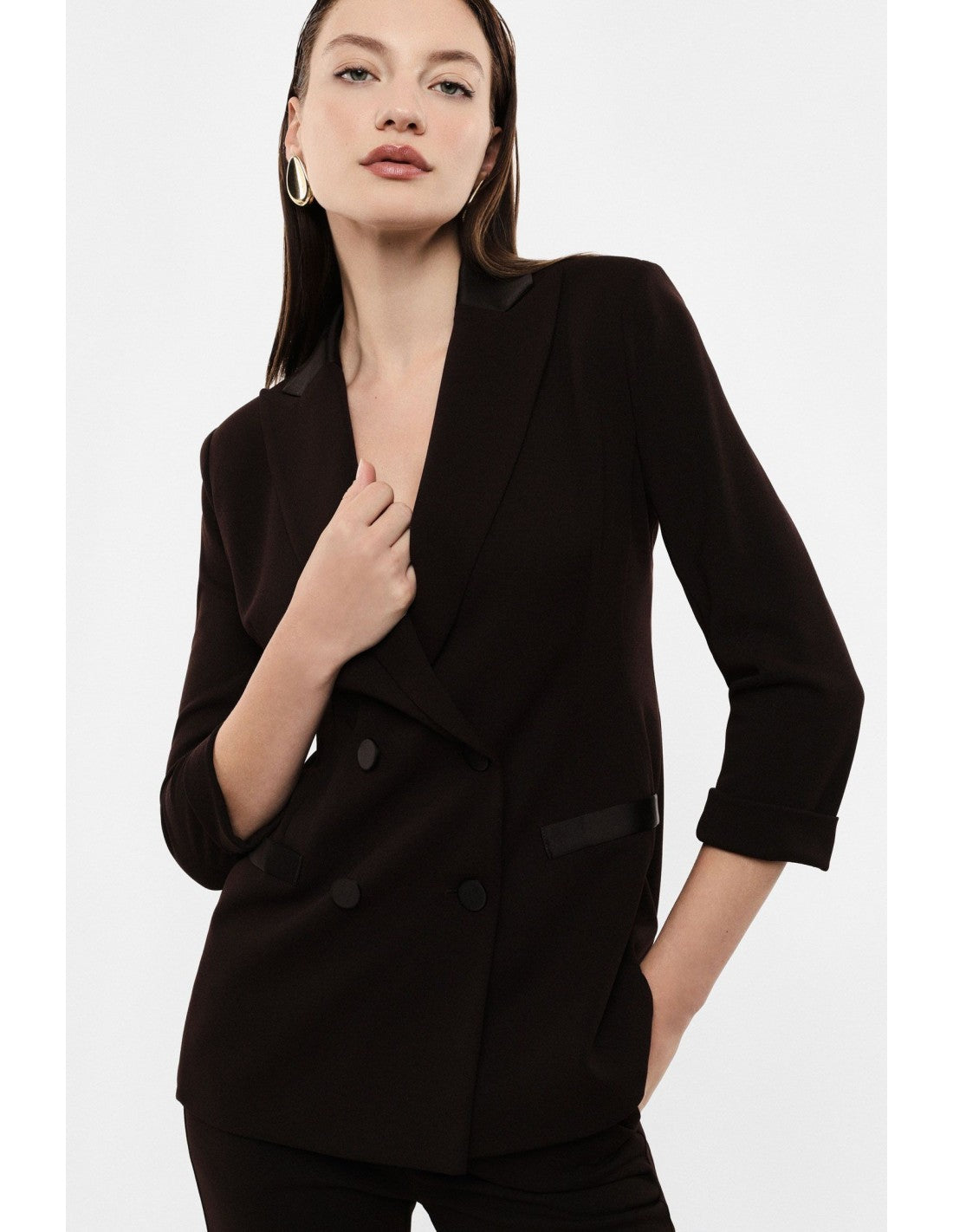Blazer de smoking manches 3/4 col satin – Imperial Femme