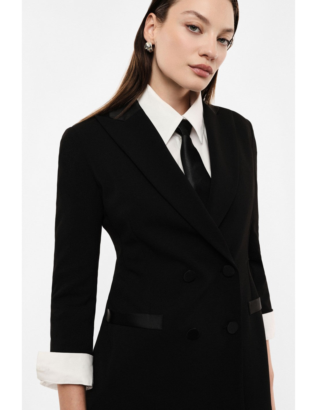 Blazer de smoking manches 3/4 col satin – Imperial Femme