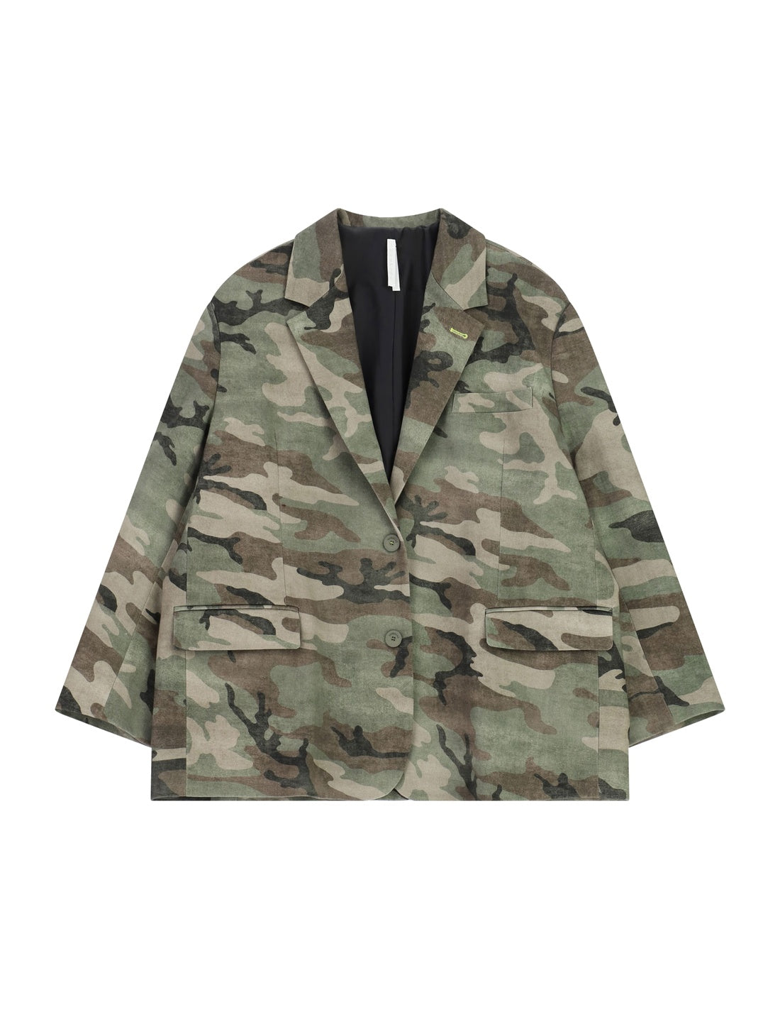 Blazer oversize sergé imprimé camouflage à plat – kaki et beige – Imperial Femme
