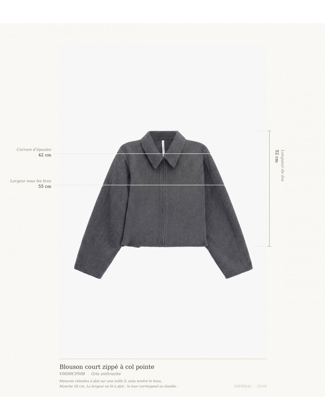 Blouson court zippé à col pointe en drap – Imperial Femme