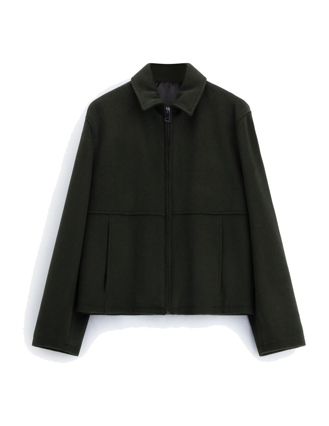 Blouson zippé col chemise en drap de laine à plat – kaki foncé – Imperial Homme