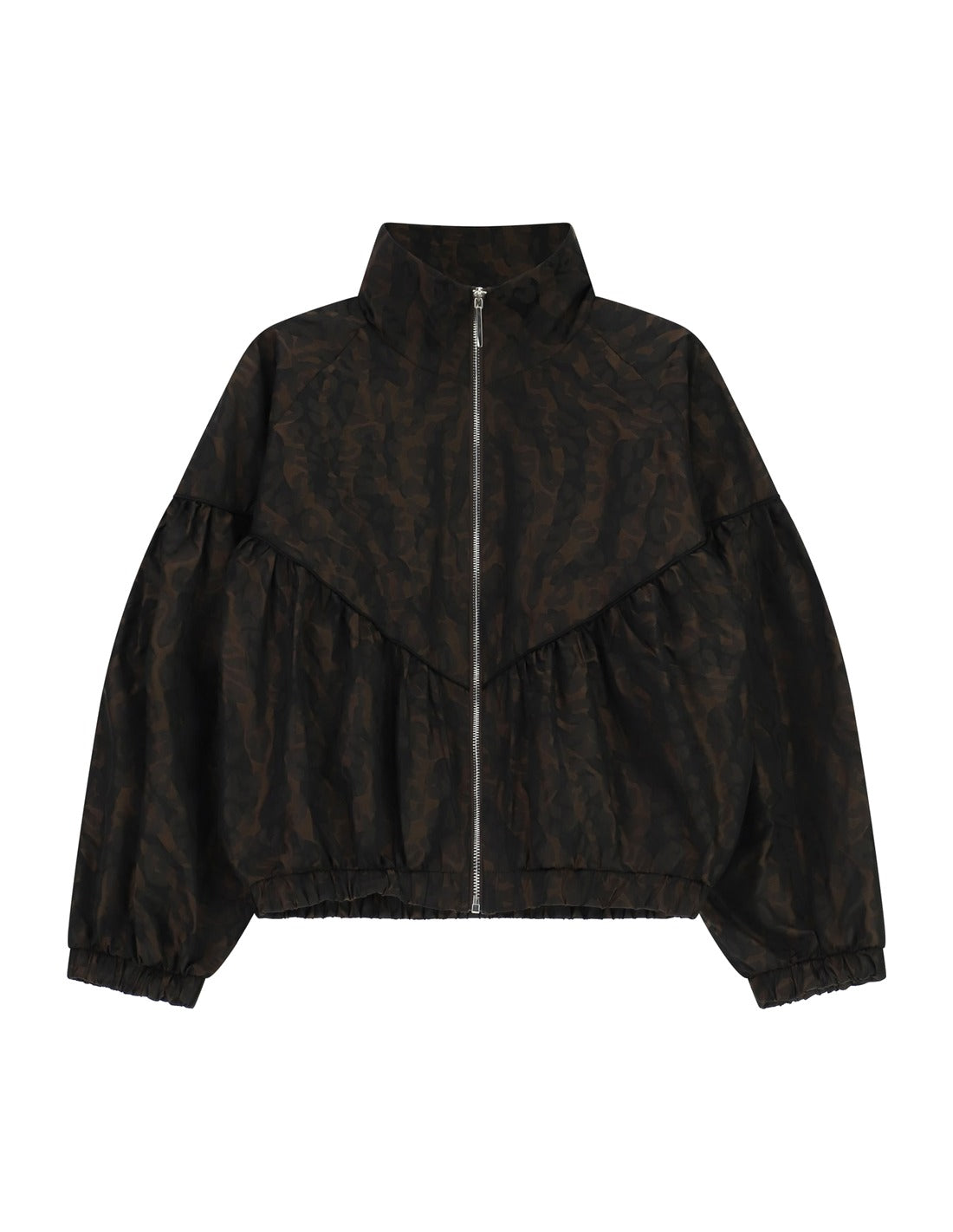 Blouson zippé col montant imprimé à plat – marron – Imperial Femme