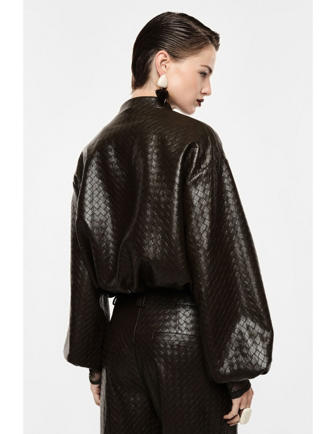 Bomber court éco-cuir tressé gaufré – Imperial Femme