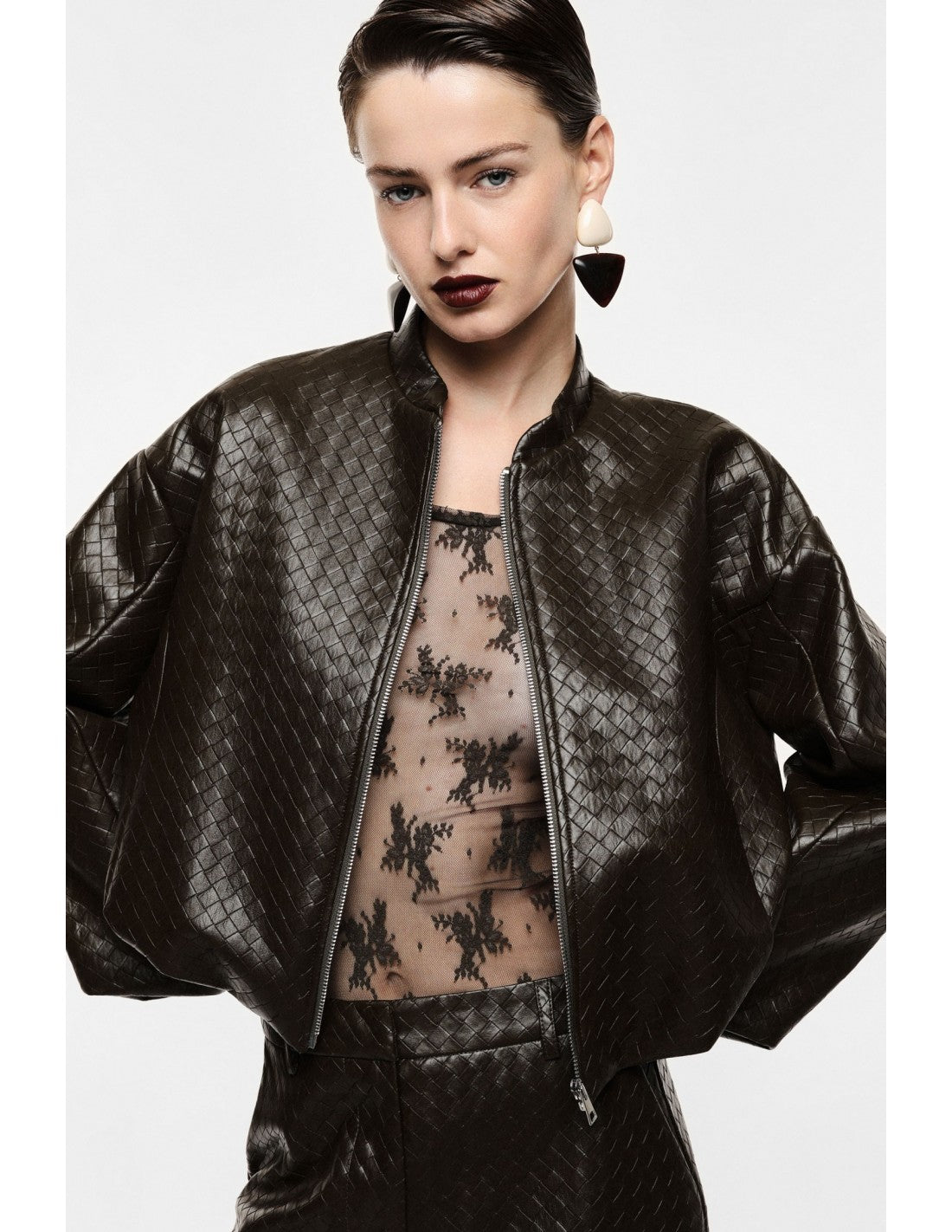 Bomber court éco-cuir tressé gaufré – Imperial Femme