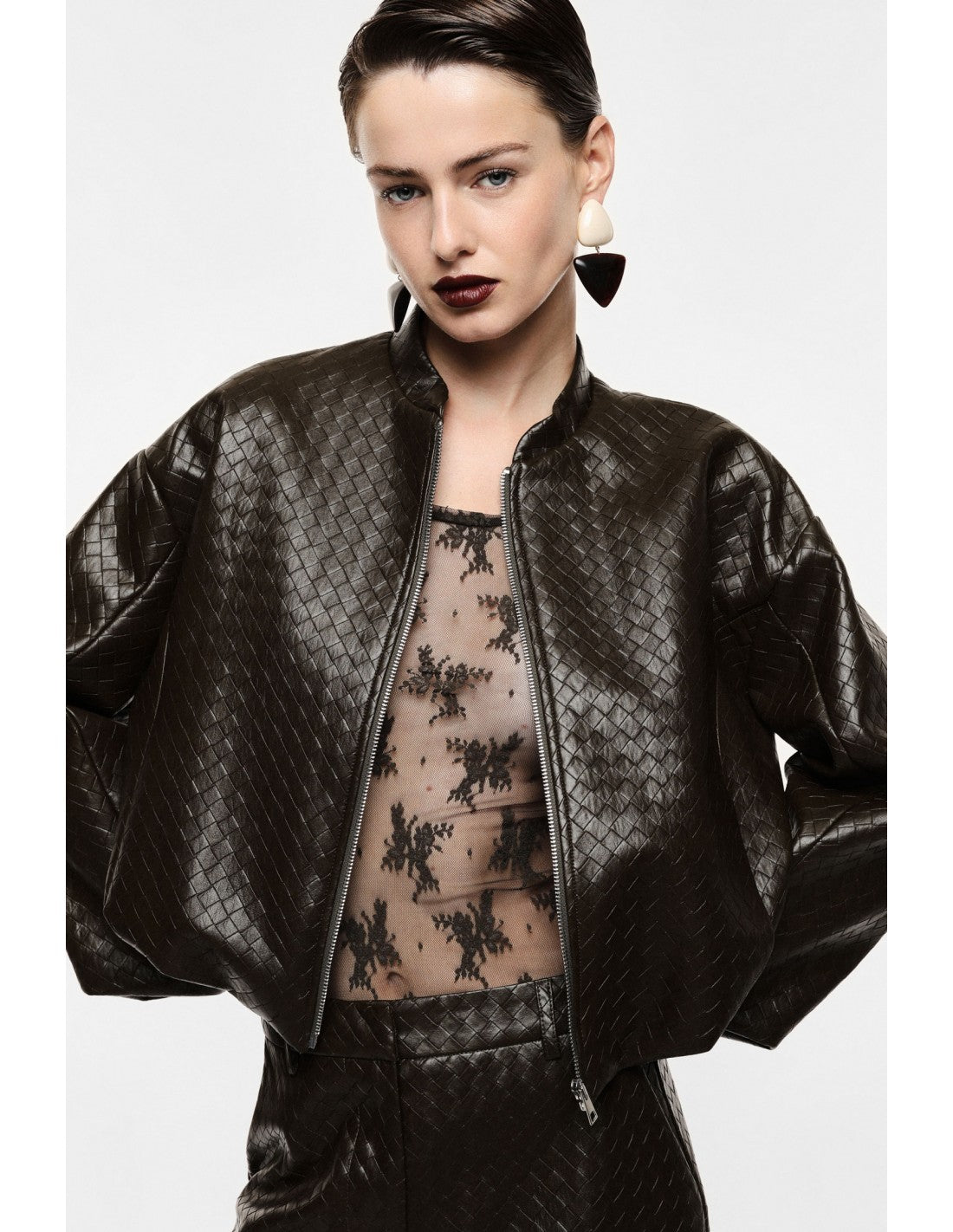 Bomber court éco-cuir tressé gaufré – Imperial Femme