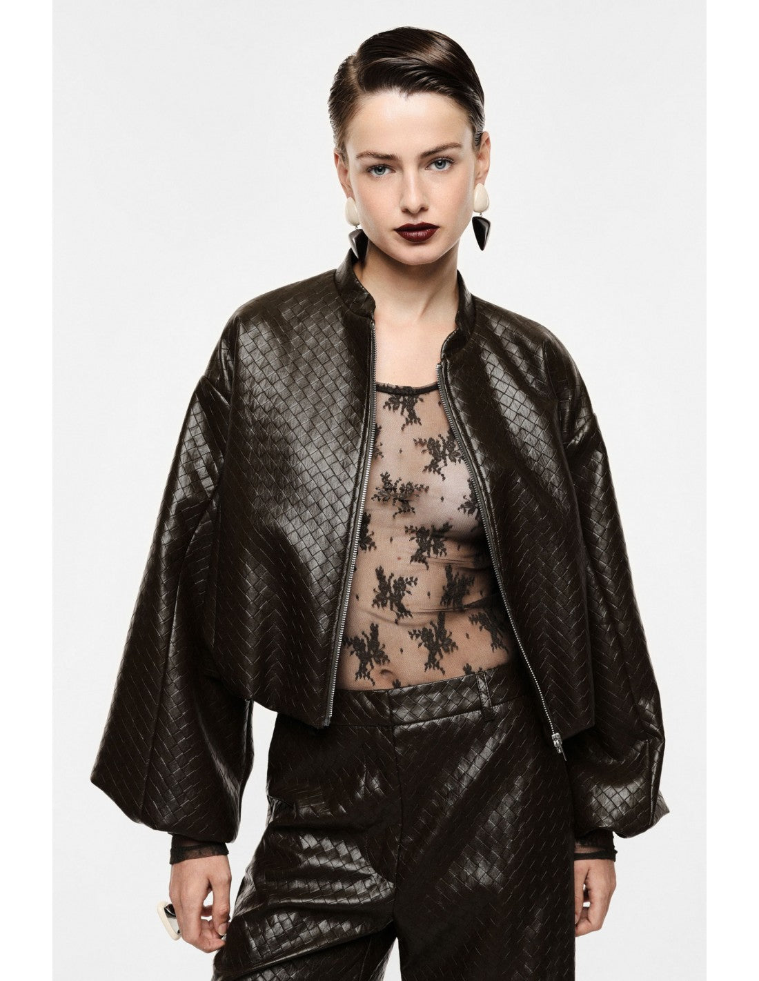 Bomber court éco-cuir tressé gaufré – Imperial Femme