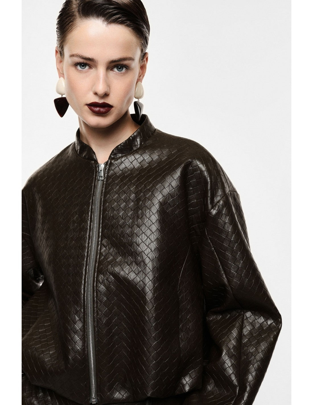 Bomber court éco-cuir tressé gaufré – Imperial Femme
