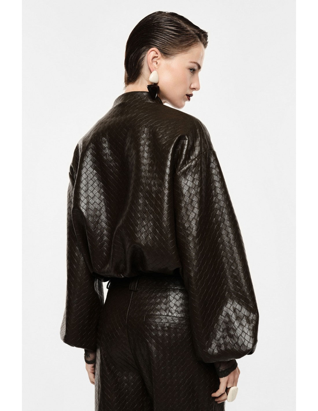 Bomber court éco-cuir tressé gaufré – Imperial Femme