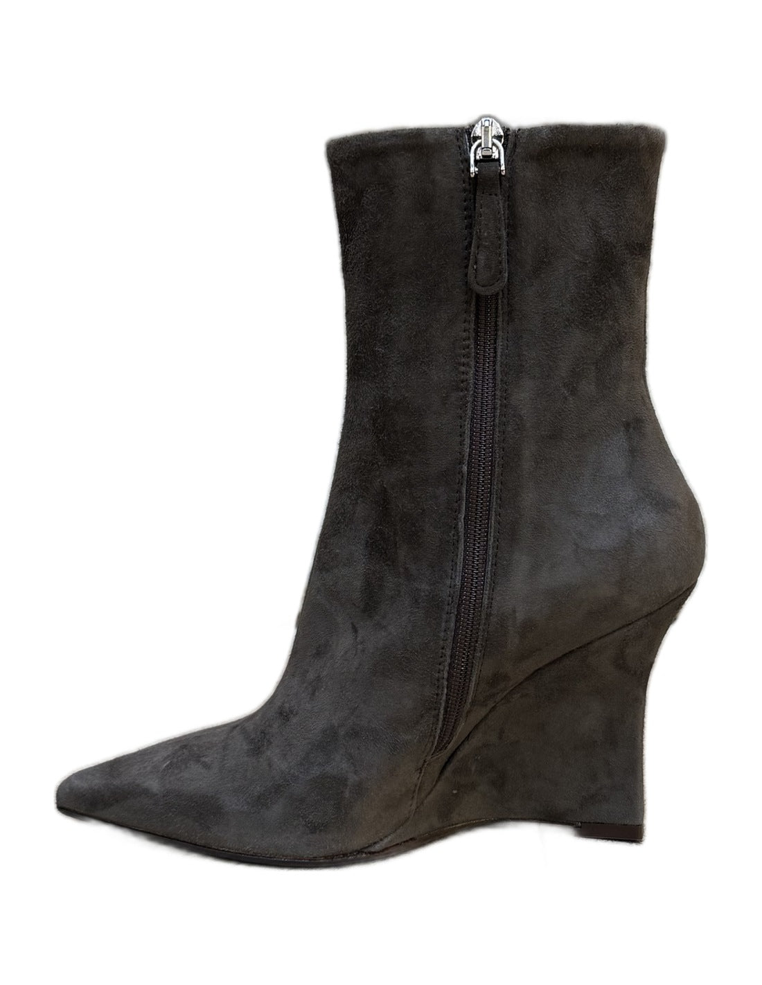 Bottines compensées en veau velours, profil avec zip latéral – gris anthracite – Imperial Femme