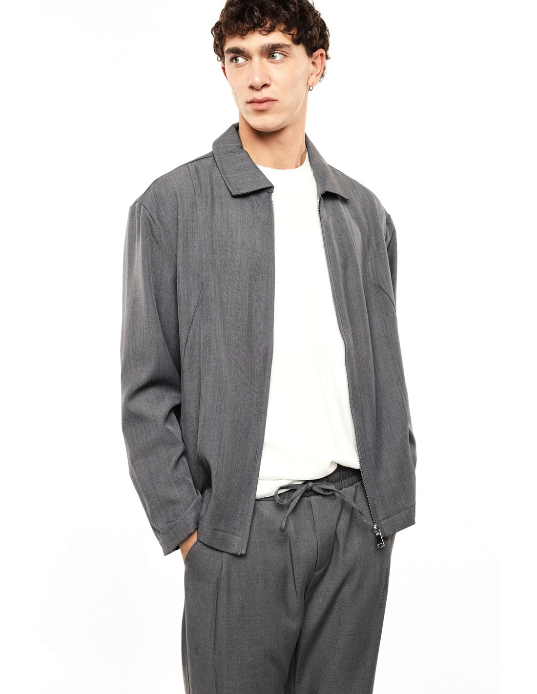 Surchemise zippée à col chemise porté, face – Gris Anthracite – Imperial Homme