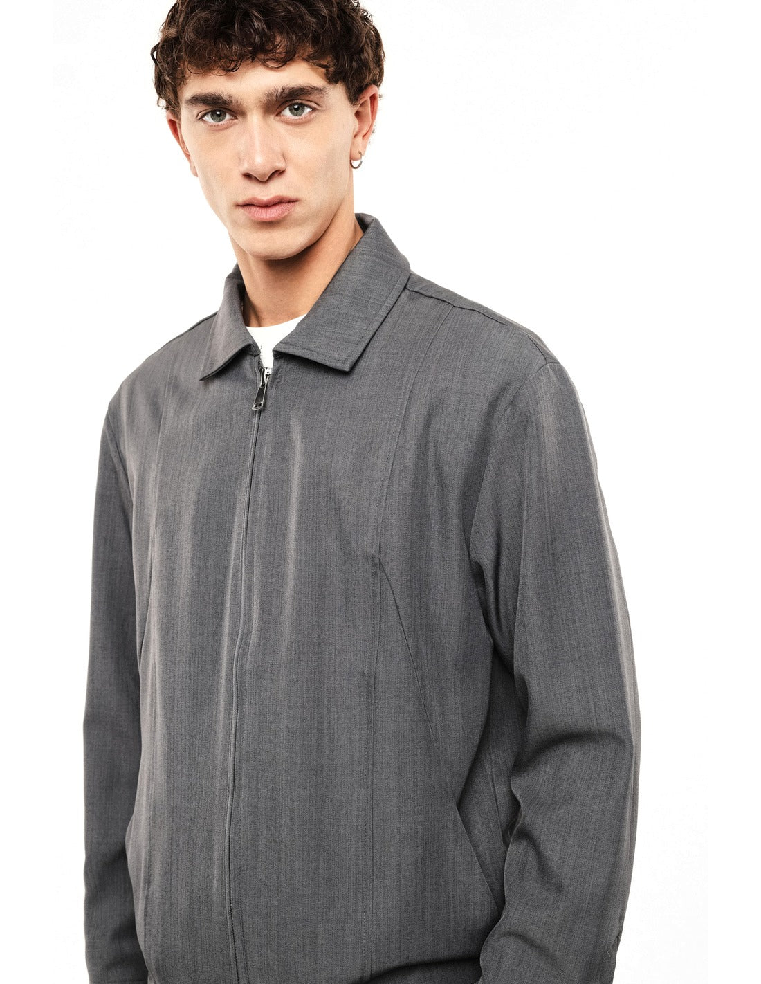 Surchemise zippée à col chemise porté, profil – Gris Anthracite – Imperial Homme
