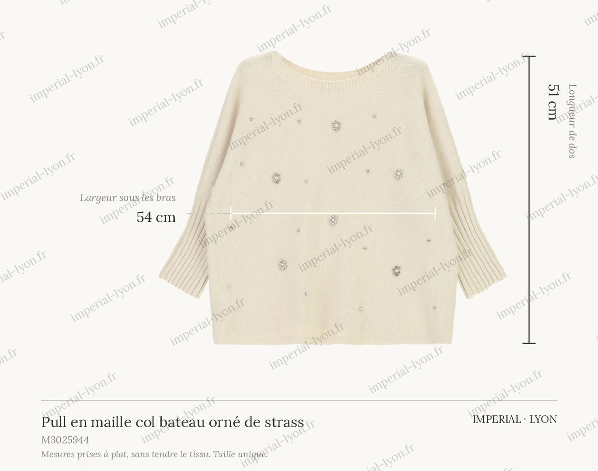 Cartographie des mesures – Pull en maille col bateau orné de strass, Imperial Femme all-groups