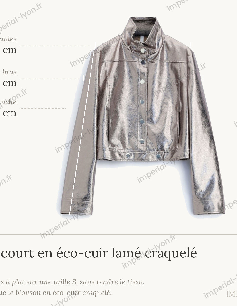 Cartographie des mesures — Blouson court en éco-cuir lamé craquelé