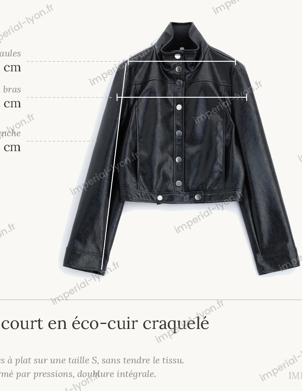 Cartographie des mesures — Blouson court en éco-cuir craquelé