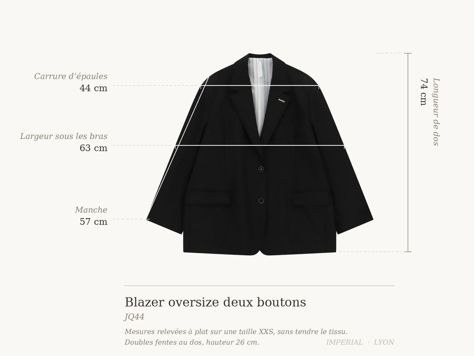 Cartographie des mesures — Blazer oversize col à revers deux boutons all-groups