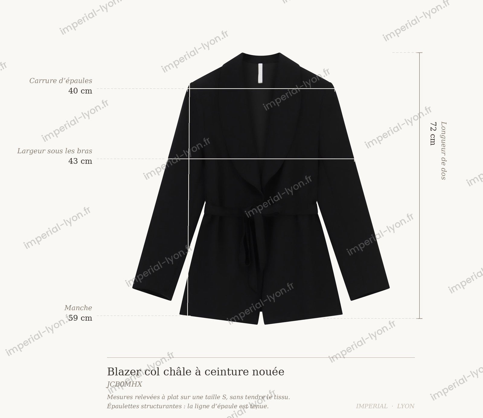 Cartographie des mesures — Blazer col châle à ceinture nouée